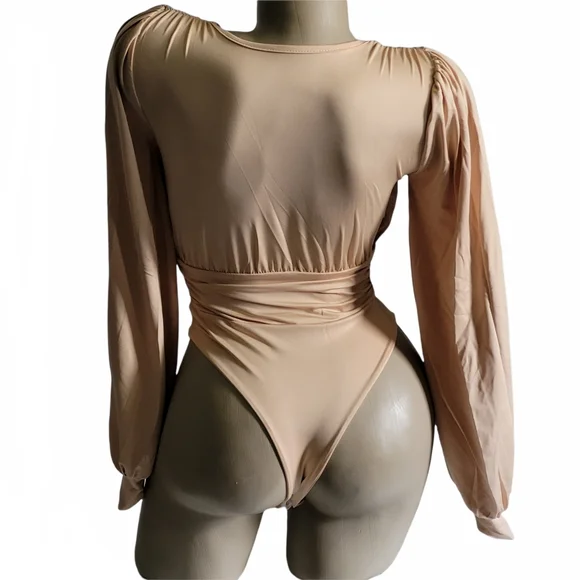 Black Deep V Neck long sleeve Bodysuit - Picture 8 of 14